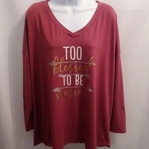 "Too Blessed to Be Stressed” Long Sleeve Graphic Tee 1X